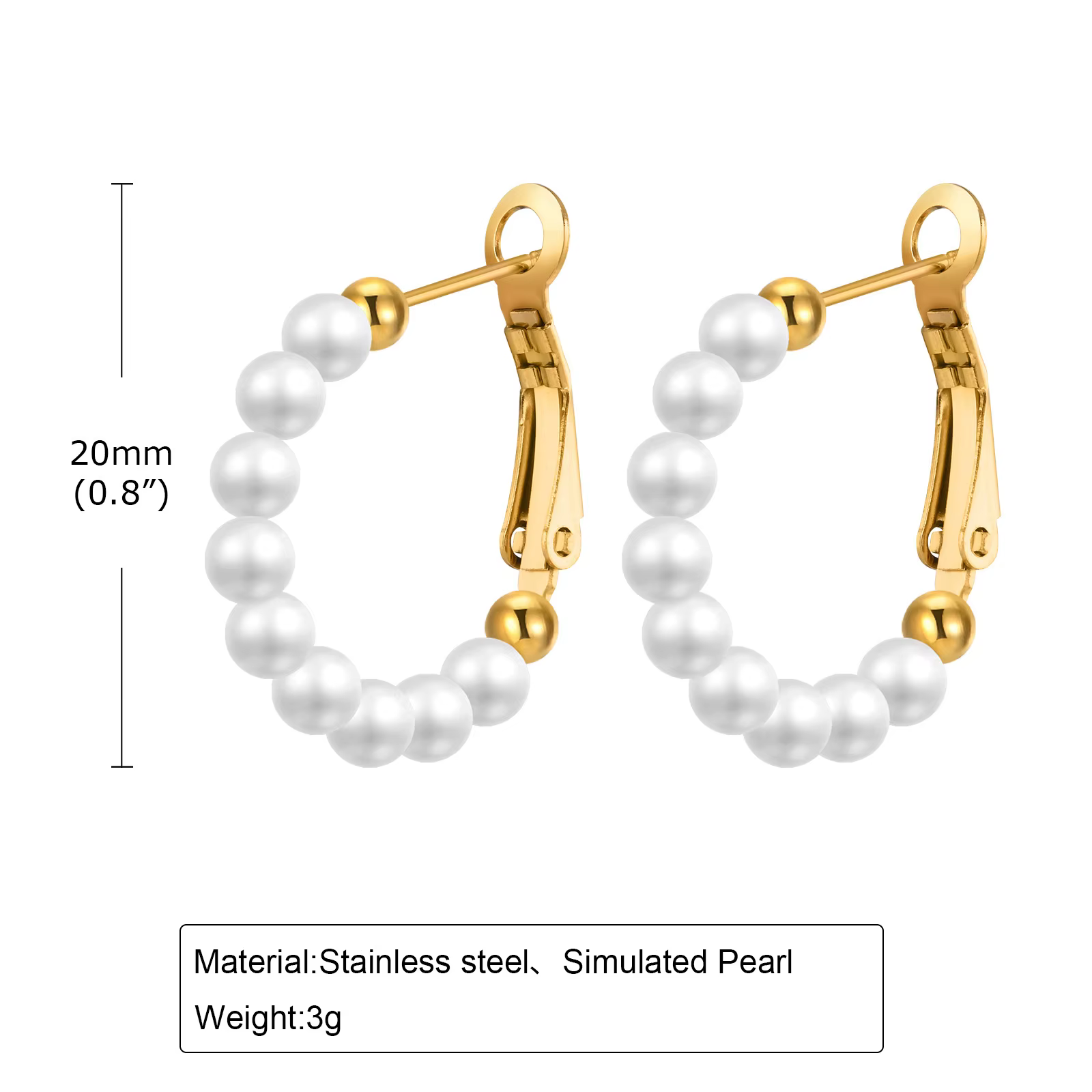 Boucles d'oreilles en perles pour femmes 20mm-60mm, grandes créoles en acier inoxydable avec perles,