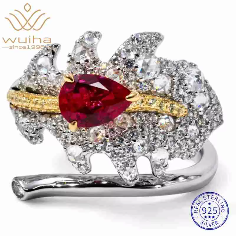 WUIHA – bague de fiançailles en argent Sterling 925, 2.35 CT, saphir de laboratoire, rubis, diamants