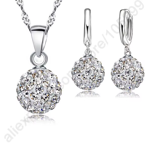 Crazy nouveaux ensembles de bijoux 925 en argent Sterling cristal autrichien pavé boule Disco levier