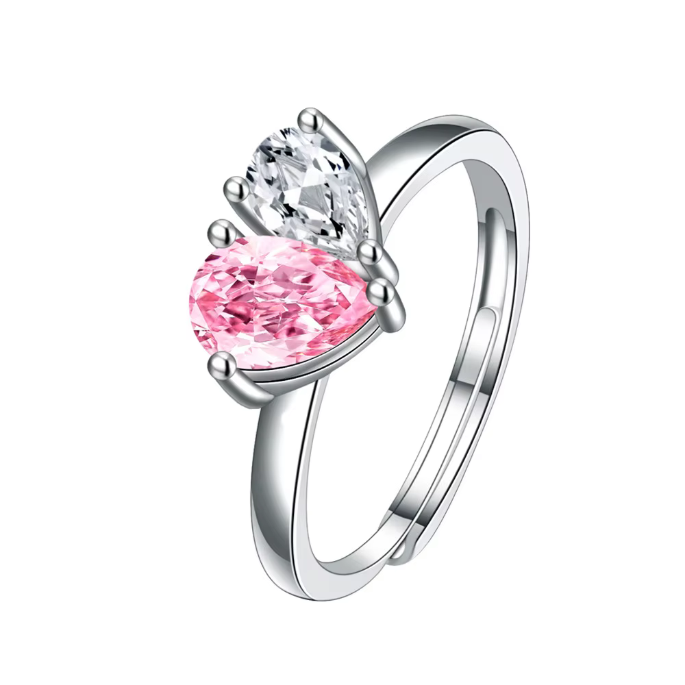 Bague en argent sterling 925 luxueuse avec zircon rose en forme de cœur, cadeau de mariage, paire de