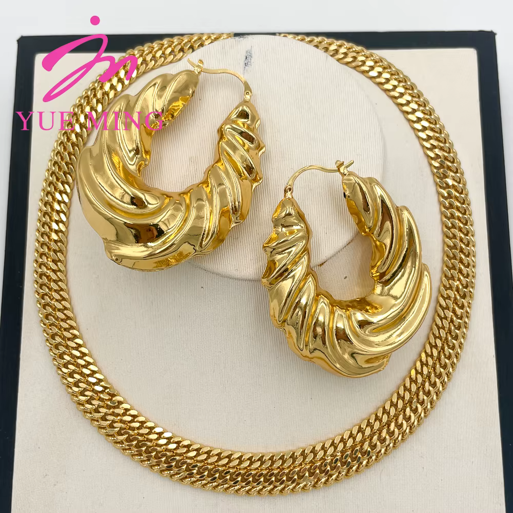 YM-Ensembles de bijoux en plaqué or 18 carats pour femmes, collier épais, boucles d'oreilles audacie