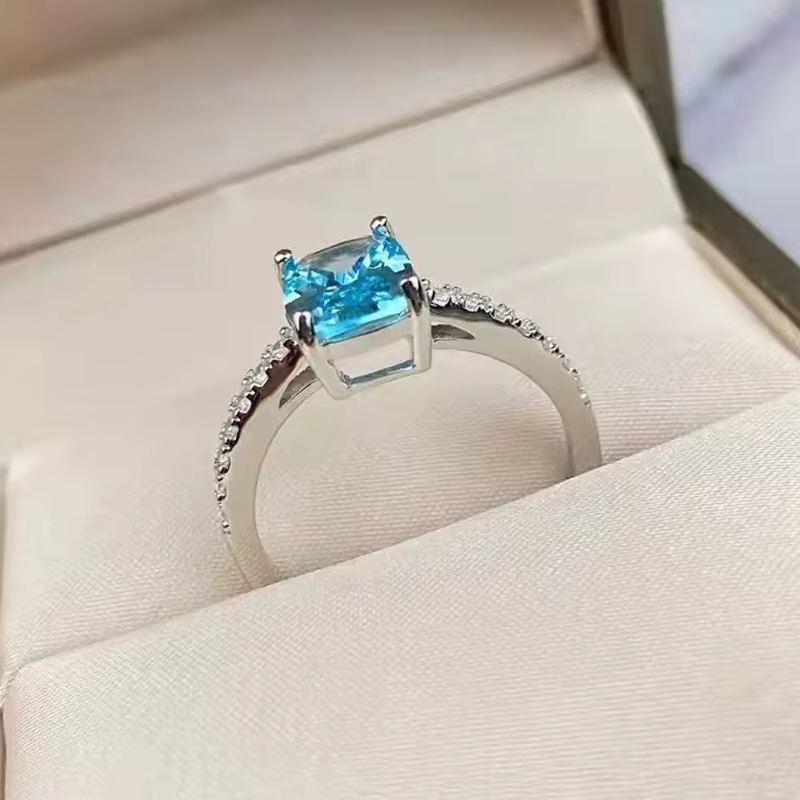 Bague de mariage carrée bleue en argent regardé 925 pour femme, bijoux de luxe, accessoires, offres 