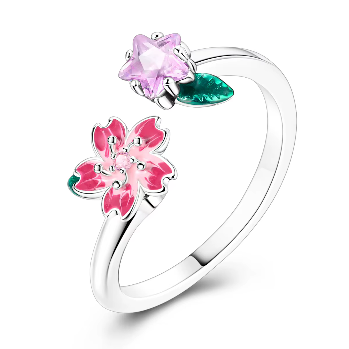Bague ajustable rotative en argent sterling 925 avec motif fleur de cerisier pour femmes et jeunes f