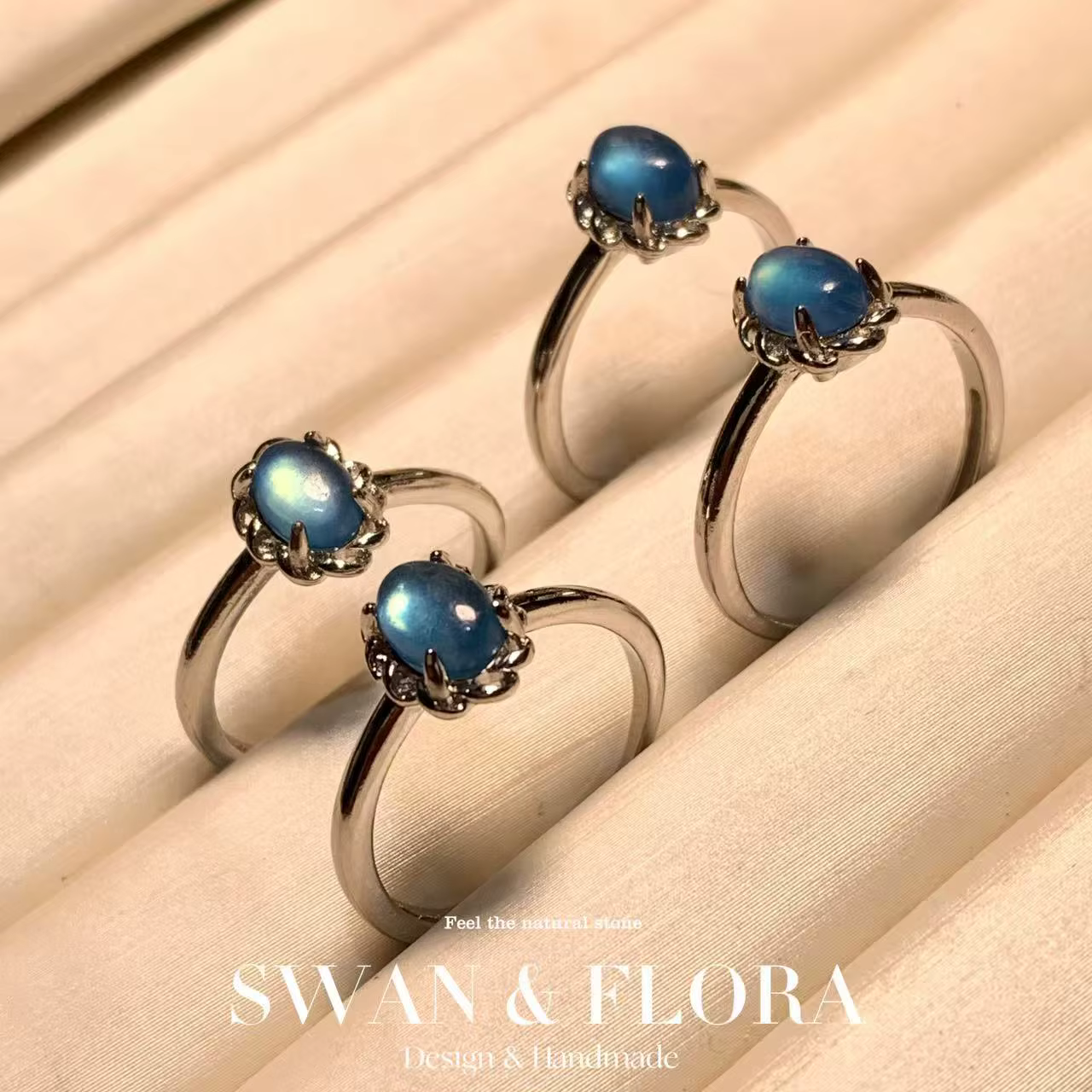 Natural Aquamarine Ring Adjustable Female  Jewelry for Women Gift Wholesale High Quality Vintage Fin