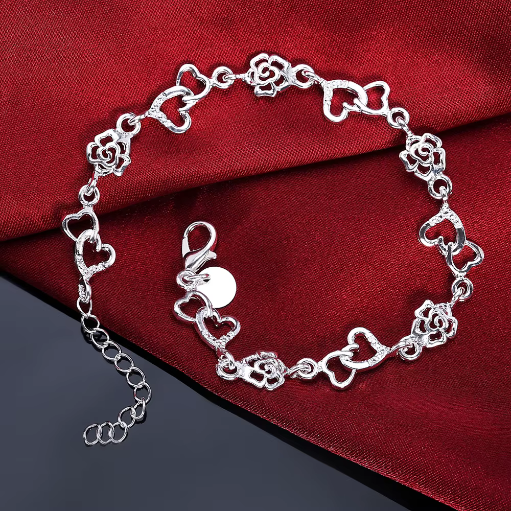 Magnifique Bracelet en argent Sterling 925 pour femmes, joli cœur, chaîne de fleurs, à la mode, fête