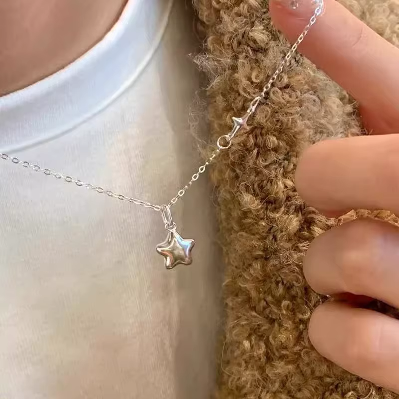 Collier étoile en argent Sterling 925 pour femmes, chaîne de clavicule étoile à cinq branches exquis