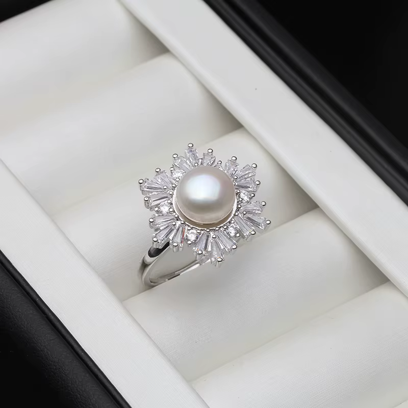 Bague de mariage en argent véritable 925, perle d'eau douce blanche réglable, cadeau de fiançailles 