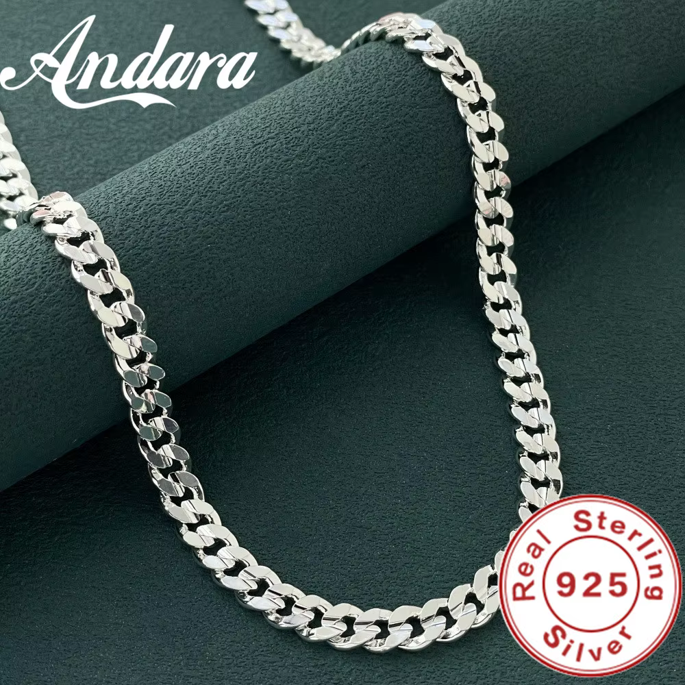 Breloque en argent Sterling 925 de haute qualité, chaîne de 7MM, bracelets et colliers, ensemble de