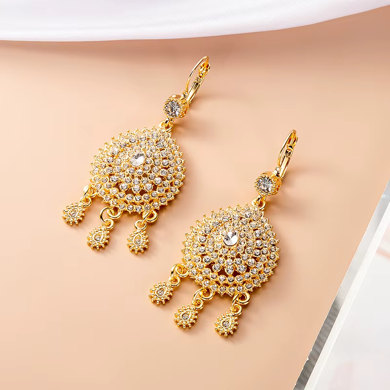 Boucles d'oreilles de luxe marocaines couleur or pour femmes, bijoux de mariage, pendentif, crochet 