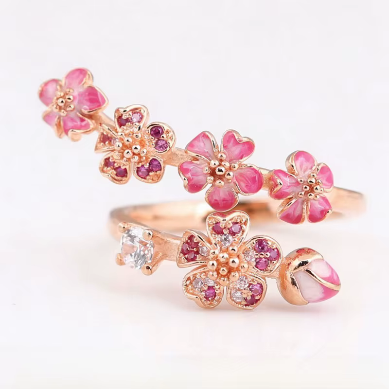 Bague élégante en or rose, style ouvert, gravure florale, sensation haut de gamme, bijou léger de lu