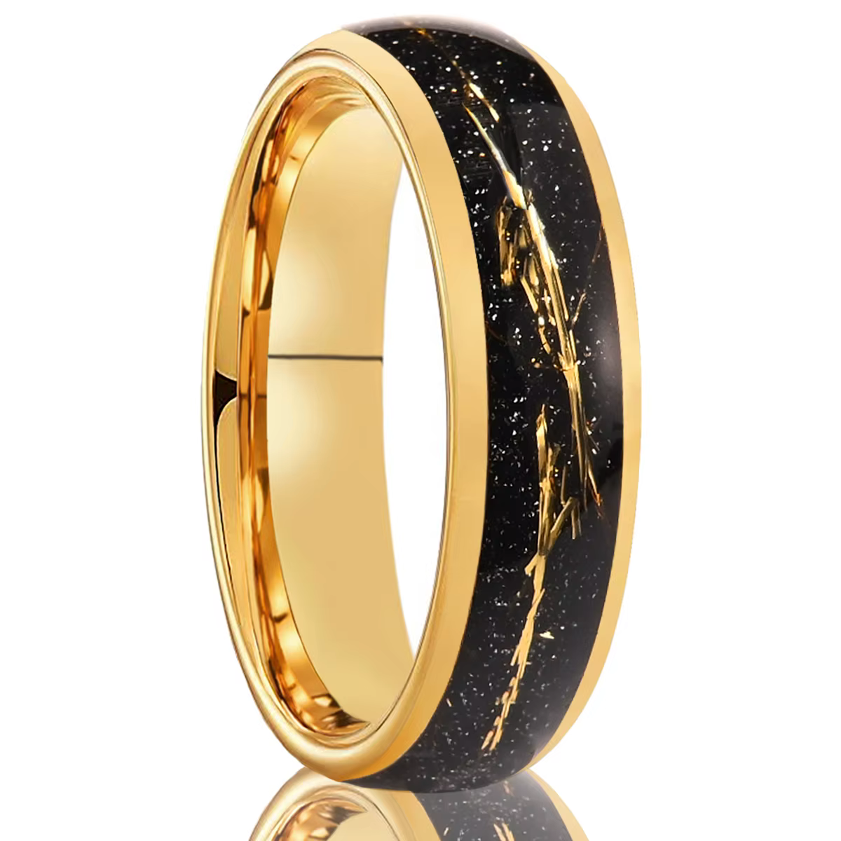 Bague en acier tungstène en feuille d'or incrustée de 8/6mm, simple et dorée, confortable à porter, 