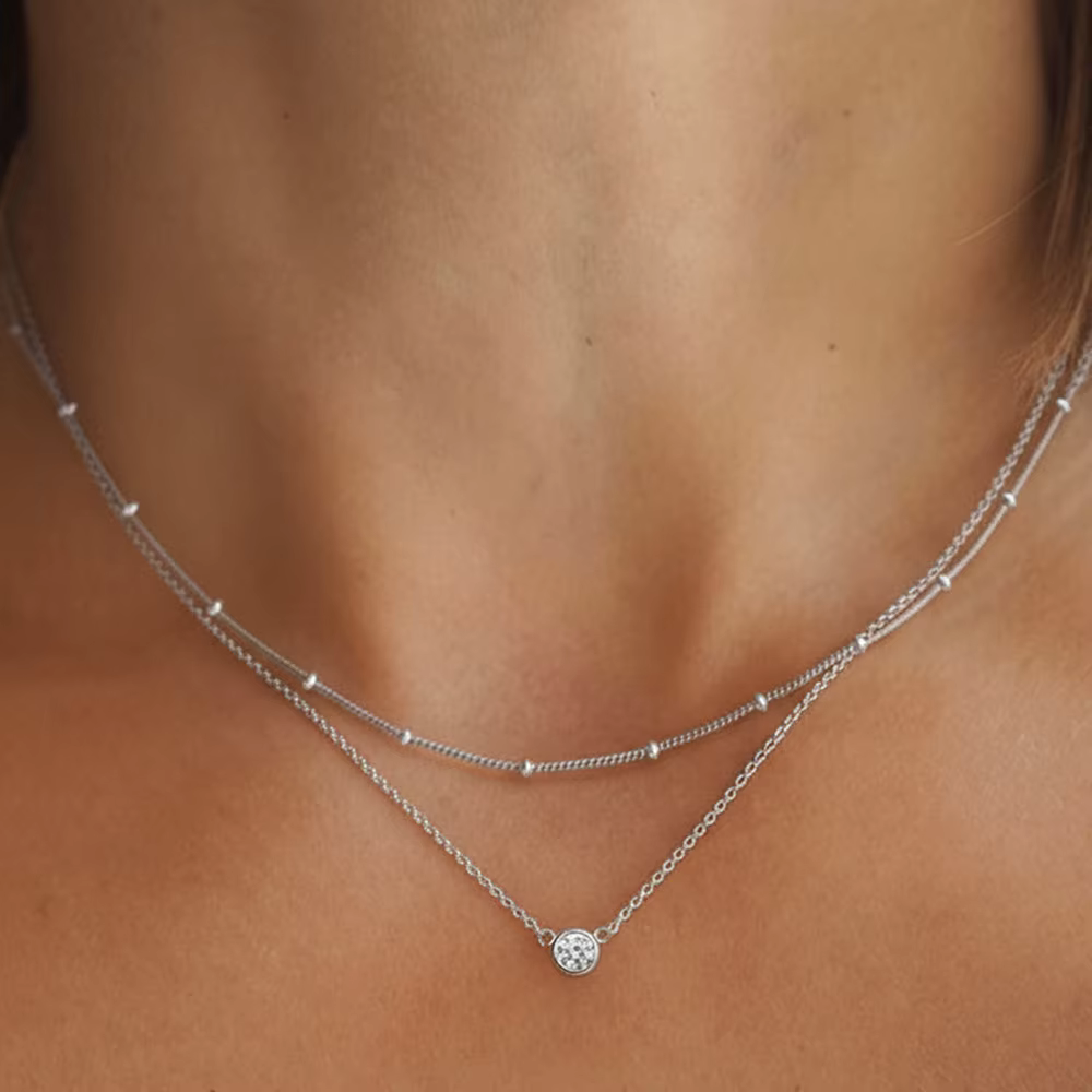 Colliers superposés dorés pour femmes, plaqué or 14K, pendentif délicat, chaîne à maillons avec perl