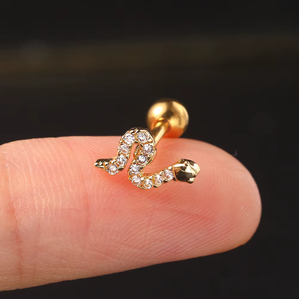 Boucles d'oreilles serpent pour femmes, Piercing Helix, Cartilage, couleur or, Zircon, Tragus, os, m