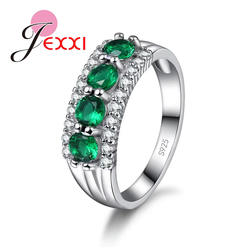 Bague de mariage en argent regardé 925 pour femme, bijoux de marque, bande de document, vert 3A + co