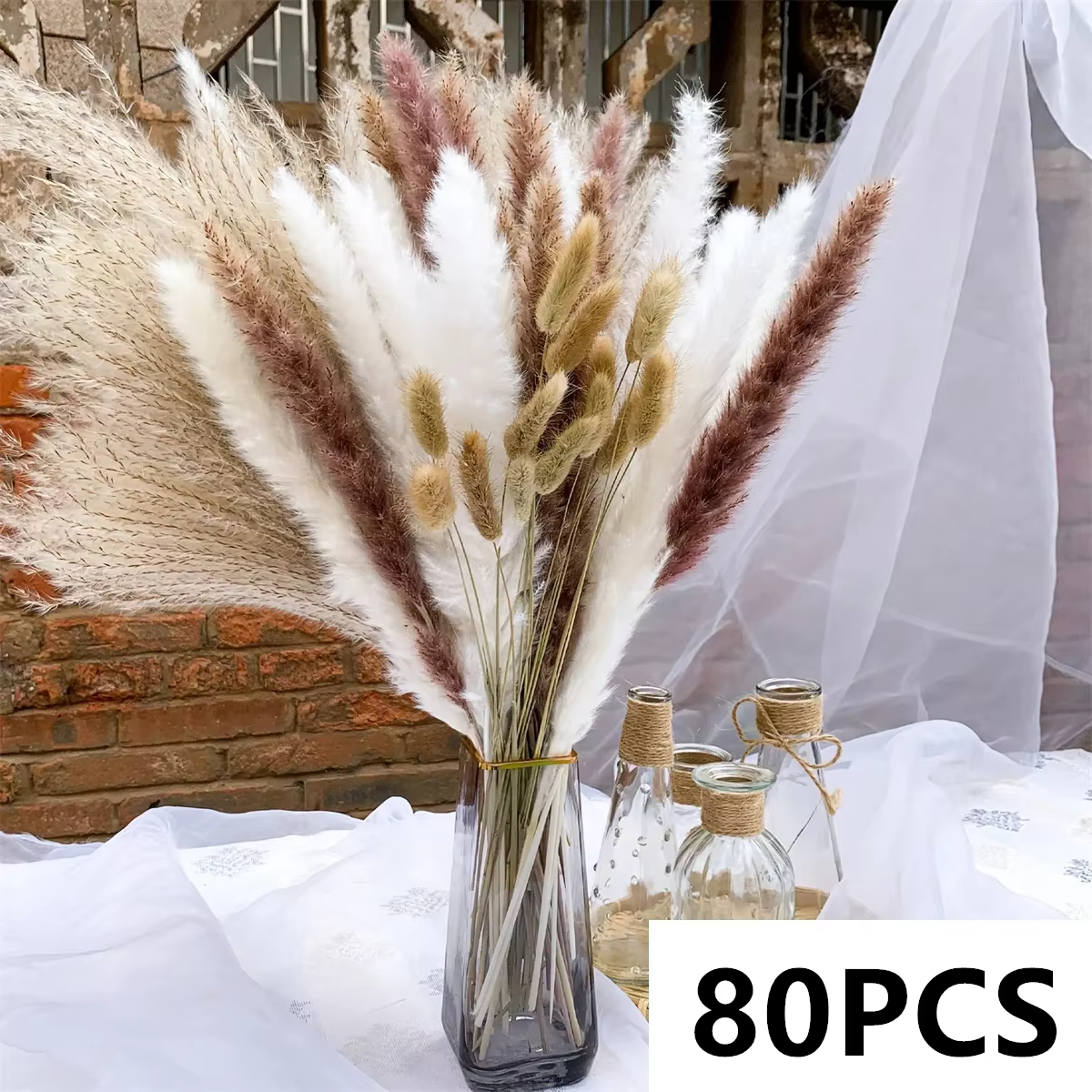 Bouquet de fleurs séchées naturelles d'herbe de Pampa, style Boho, décoration de maison, roseaux pom