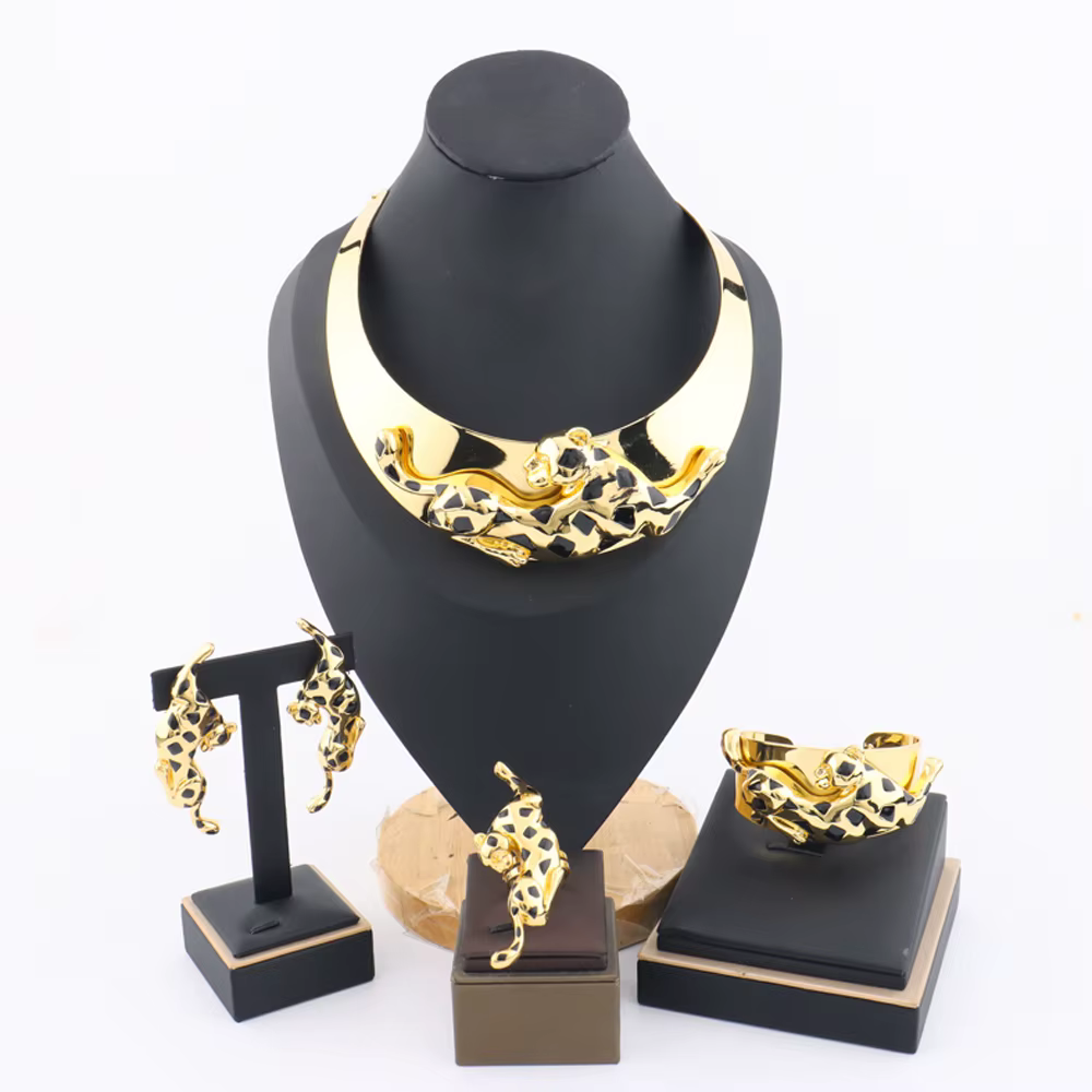 Ensemble de bijoux plaqué or Chimfraîchement pour femme, collier, boucles d'oreilles, bague, bracele