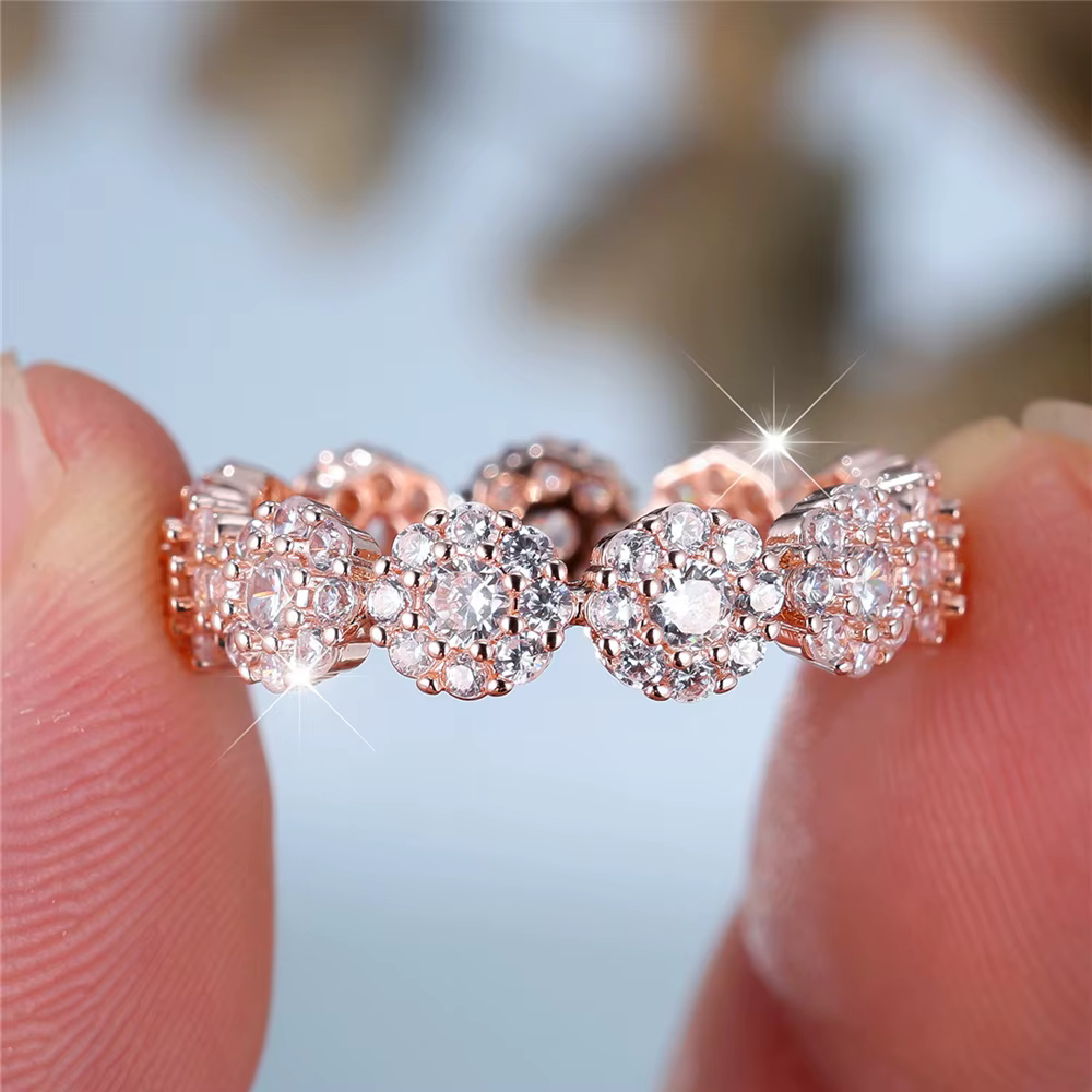 Bague ronde en pierre de Zircon blanc pour femme, breloque Vintage, couleur or Rose, argent, bijoux 