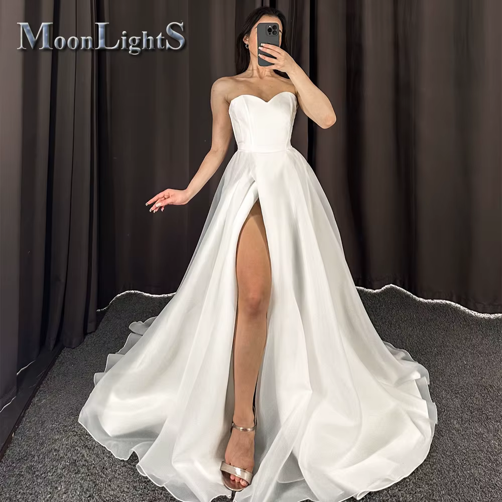 Robes De mariée simples au clair De lune pour femmes, fente haute, ligne a, sans manches, en Tulle, 