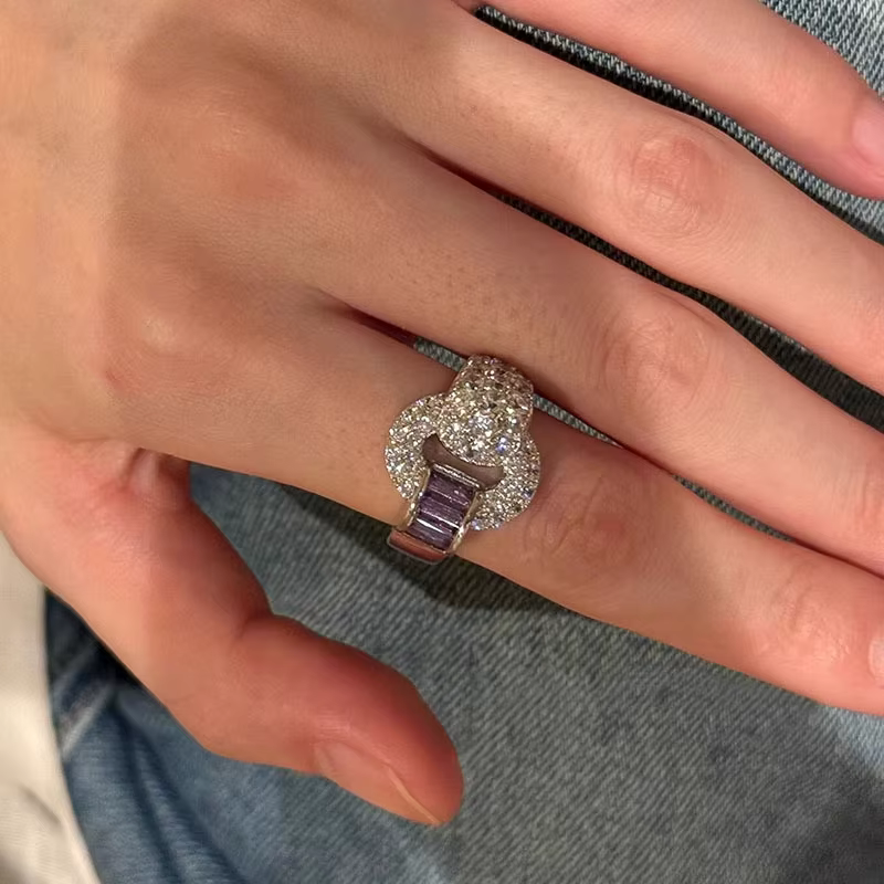 Bagues géométriques artistiques de haute qualité pour femmes, avec diamants, boucle éblouissante, ba