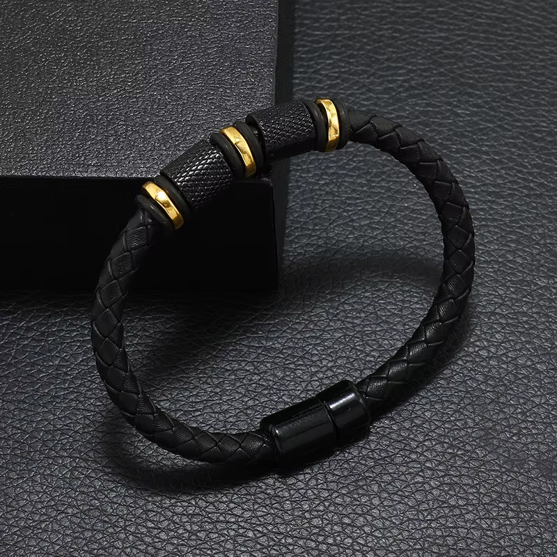 Bracelet en cuir véritable pour Homme, nouveauté, nouveauté, Bracelet magnétique, Punk, accessoires 