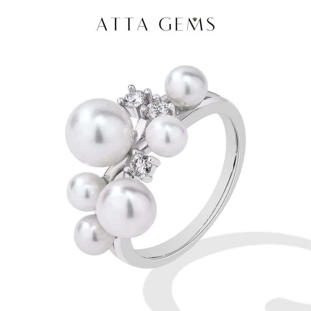 ATTAGEMS perle Moissanite bague DVVS 100% S925 argent Sterling plaqué avec or 18 carats pour les fem