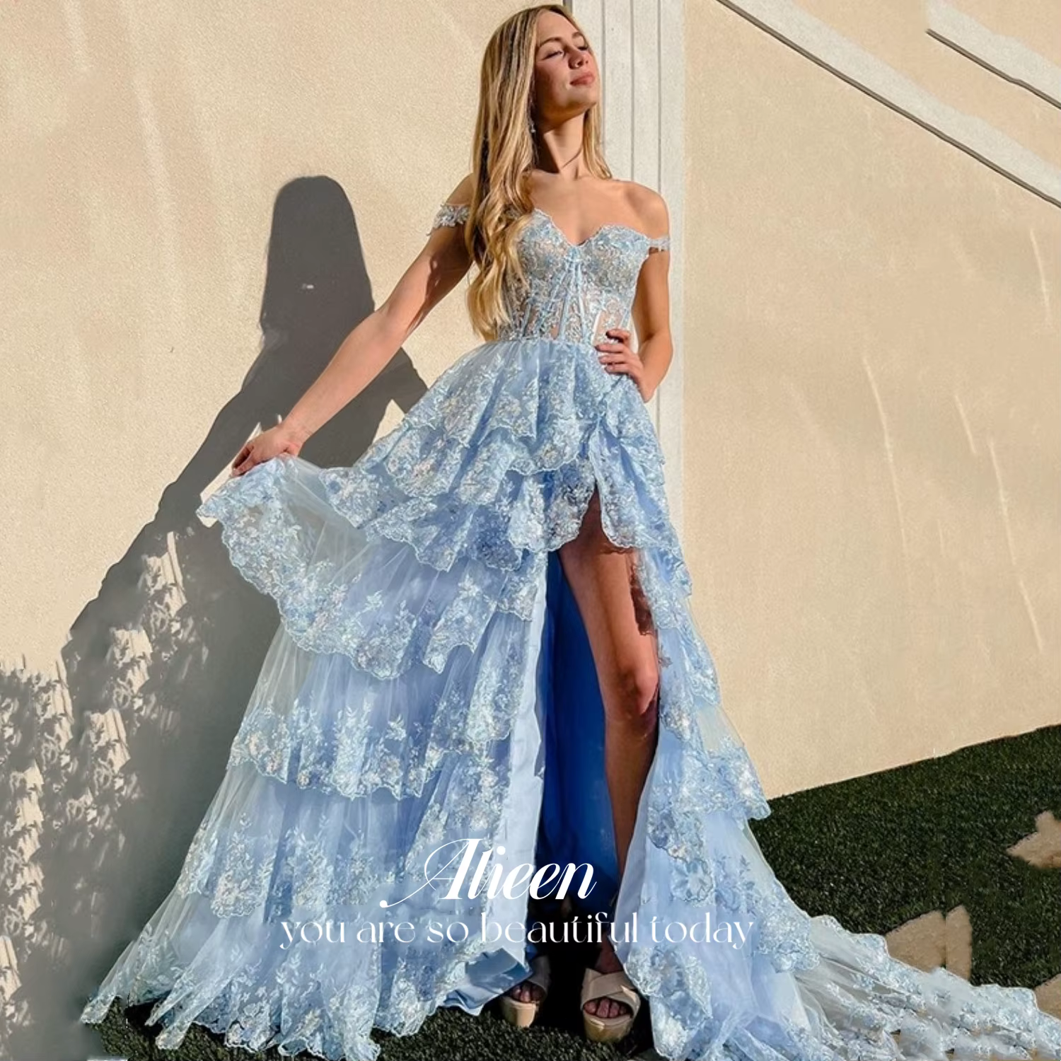 Aileen-Robe de Soirée en Dentelle pour Femme, Tenue de Graduation, Élégante et Luxueuse, Ligne A, Ba