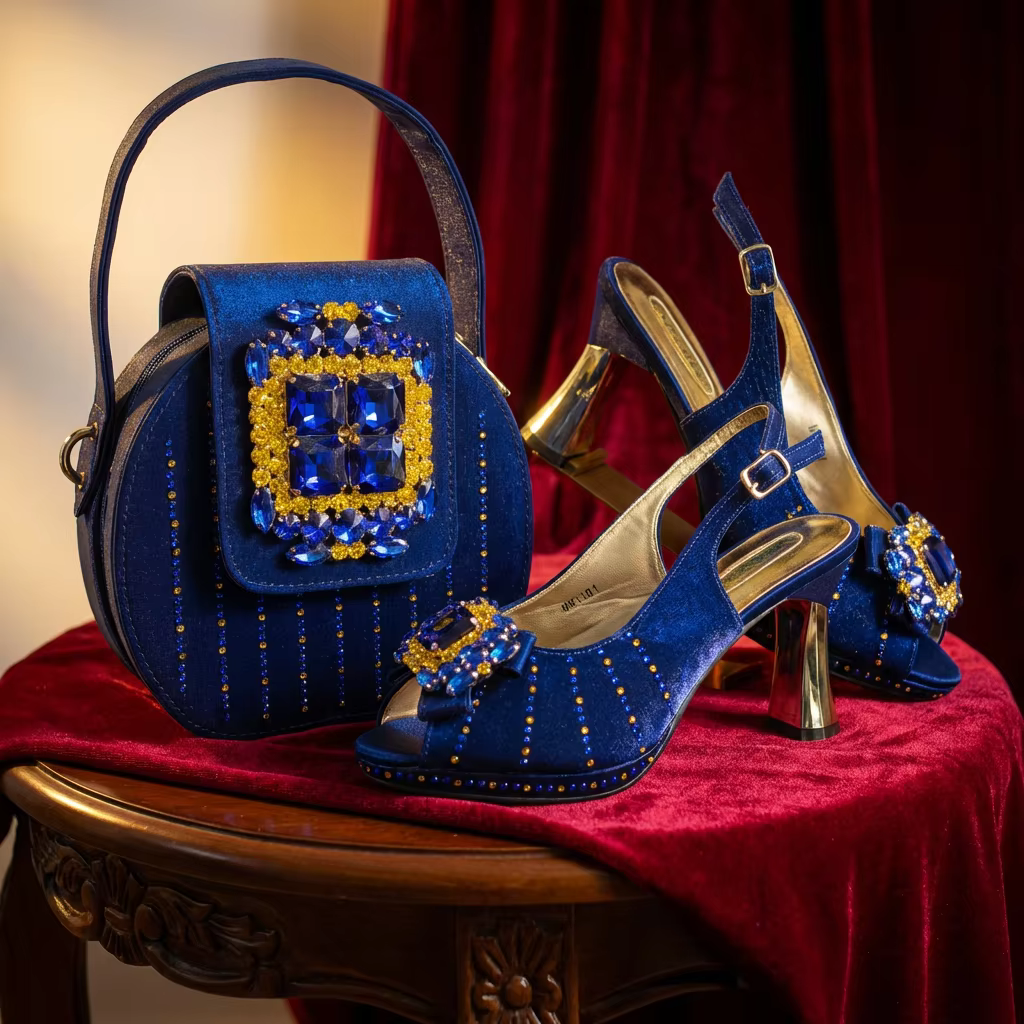 Nouvel ensemble 2026 de sandales à talons hauts marron ornées de strass et de sac pour femme – Éléga