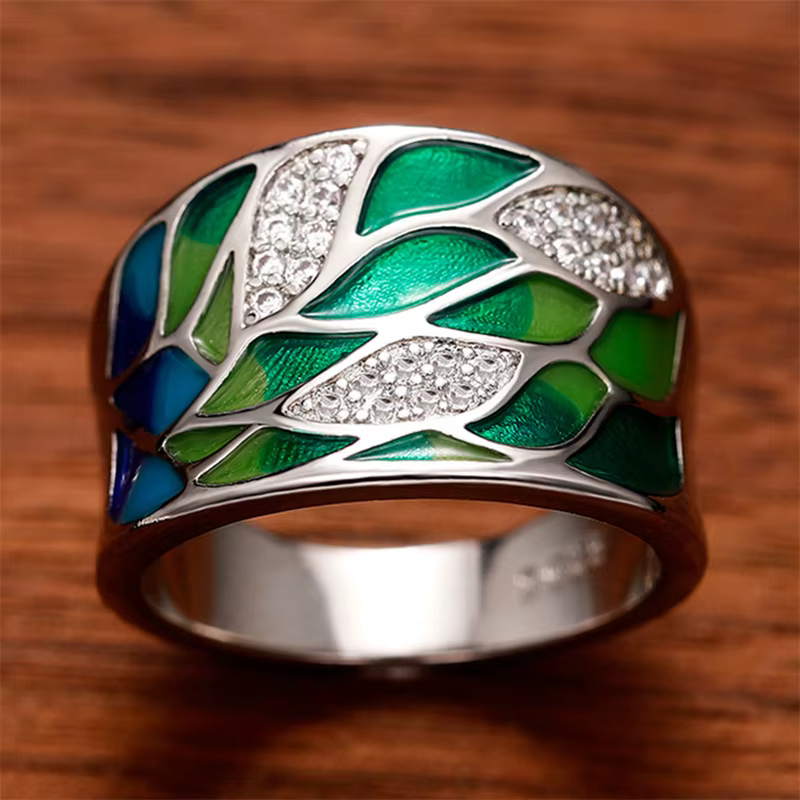 Huitan – bague en émail feuille verte de style bohémien pour femmes, bagues charmantes pour dames, c