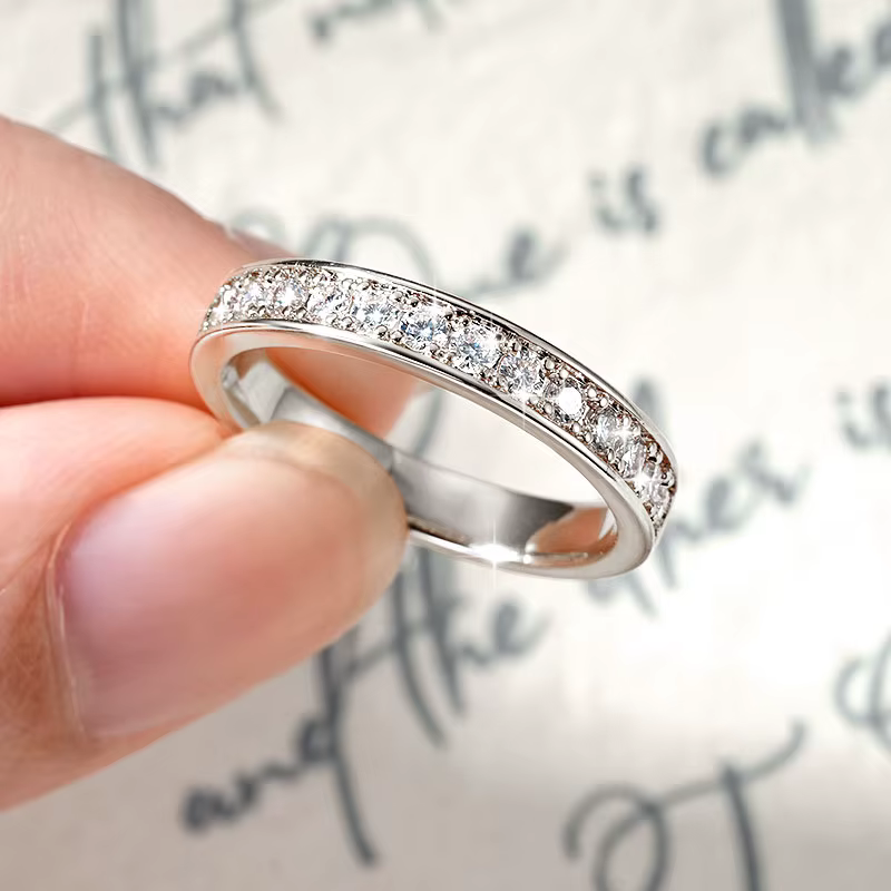 Bague demi-éternité IOGOU en or 14K plaqué or, diamant Moissanite couleur D VVS1 de 2,0 mm, bijou de