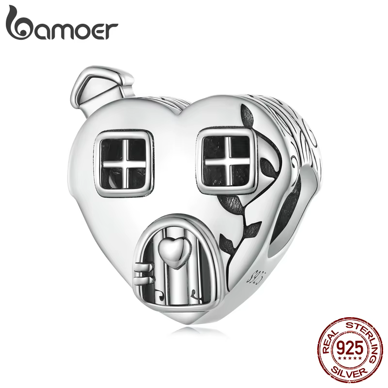 Bamoer 925 argent Sterling petite maison famille perles en forme de coeur breloques pour femmes Brac