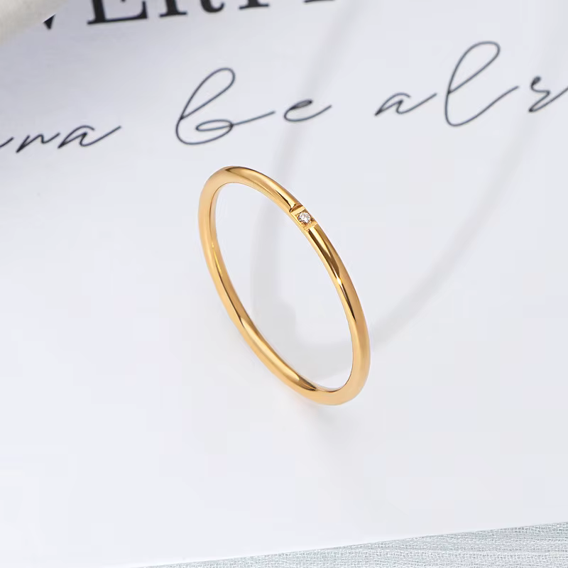 Bague CZ fine de 1mm, bague de fiançailles en cristal de Zircon rond complet pour femmes, couleur or