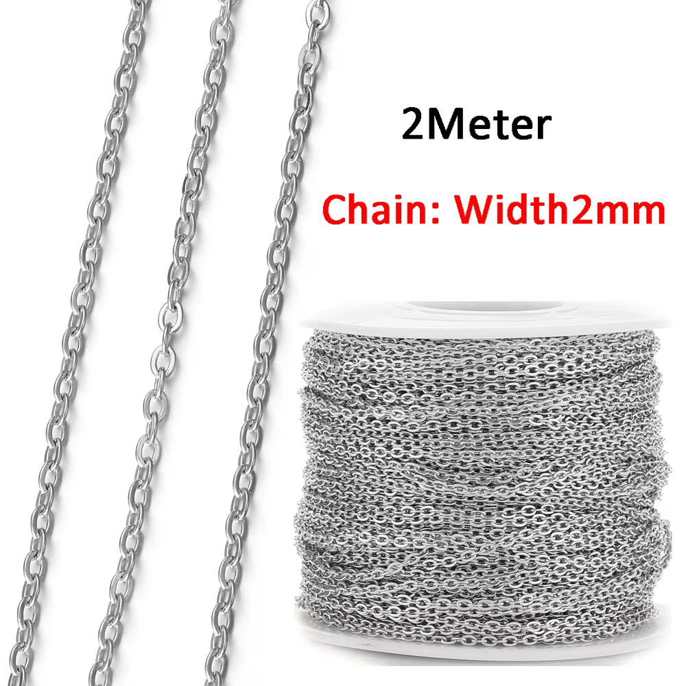 Chaînes en acier inoxydable de 2 mètres, ne se décolore pas, pour la fabrication de bijoux, accessoi