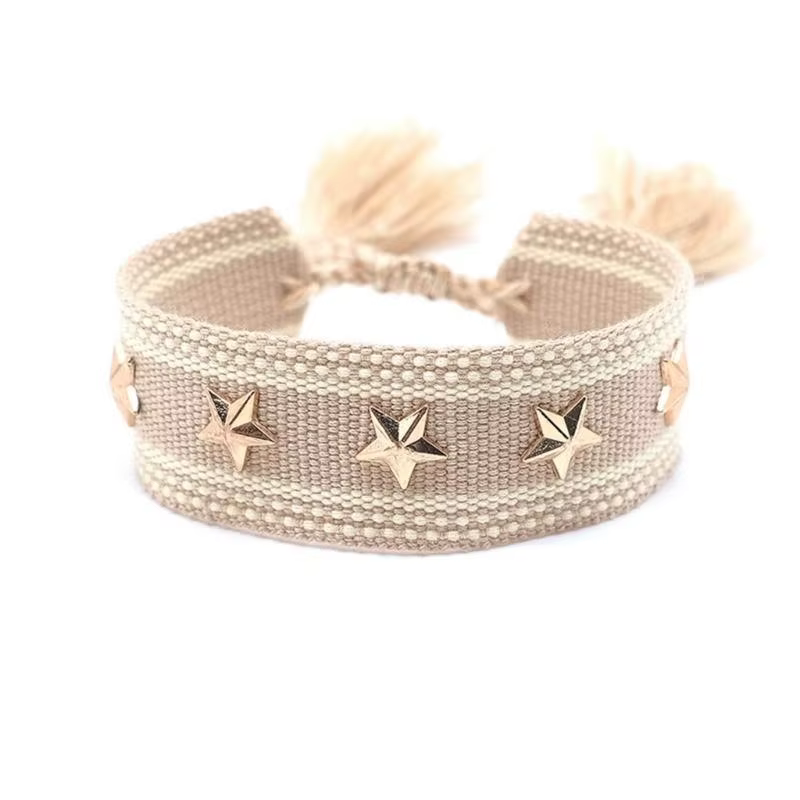 Bracelet à Rivets étoile/cœur pour femmes, fabriqué à main, bohémien, pompon tissé, Bracelets réglab