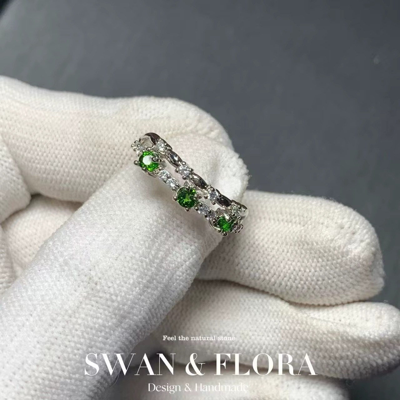 Bague Diopside naturelle VINTAGE multi-particules, bague réglable pour femmes, cadeau pour femmes, v