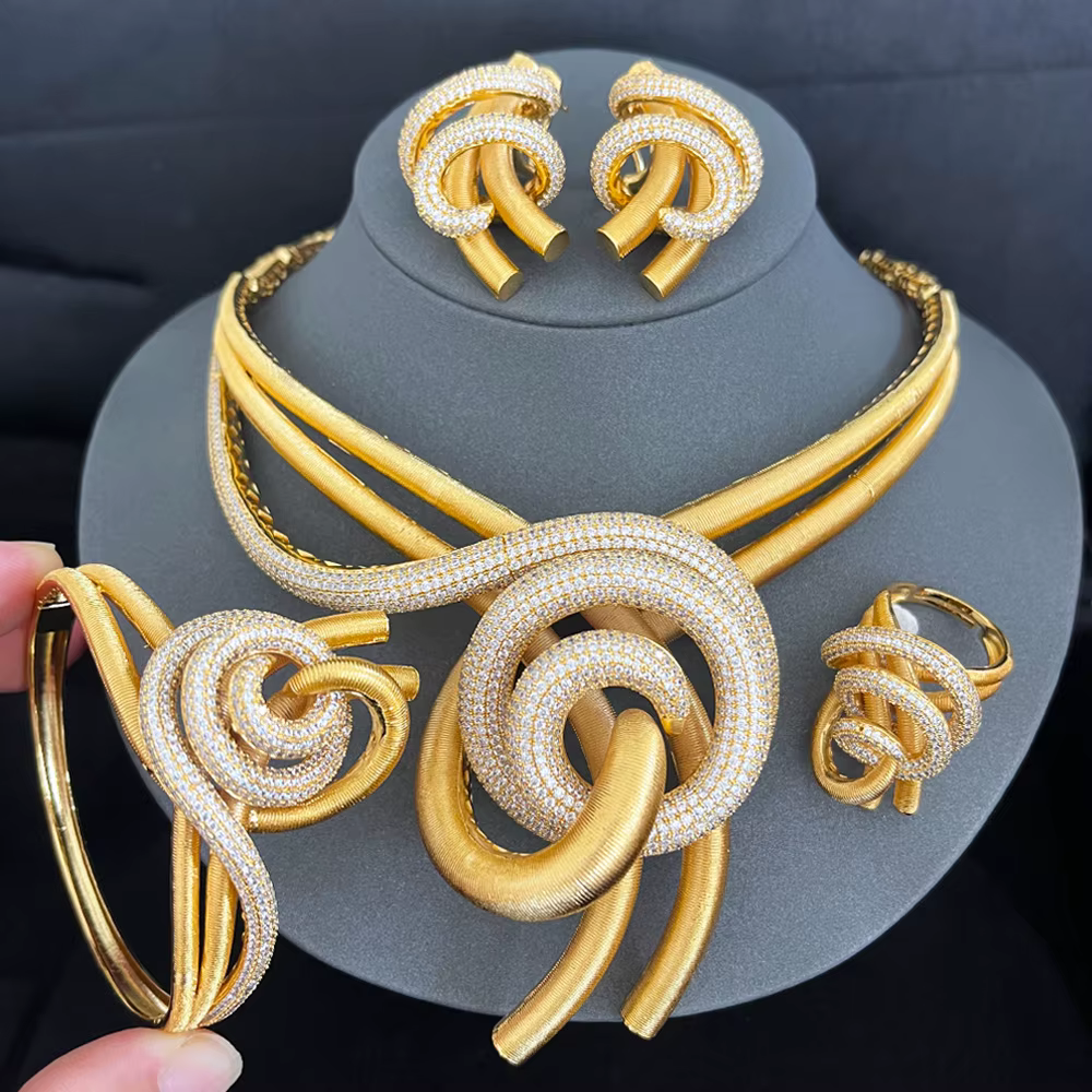 Ensemble de bijoux GODKI élégant en spirale, 4 pièces, plaqué or 18 carats, pour femmes, mariage, fê