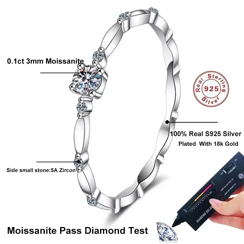 NeeTim D couleur VVS1 Moissanite bague pour femmes mariage bijoux fins avec certificat 925 en argent