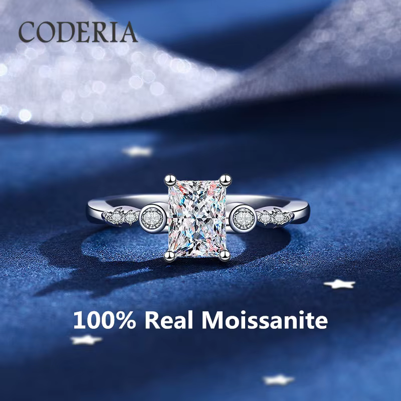 Bague en Moissanite group pour Femme, Rectangle 1 Carat, Diamant en Forme de Coupe ReGYCut, Bijoux e