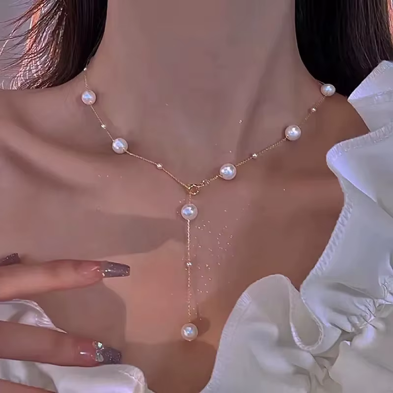 Collier de perles Double couche en cristal pour femmes, élégant et luxueux, pendentif féminin, ras d