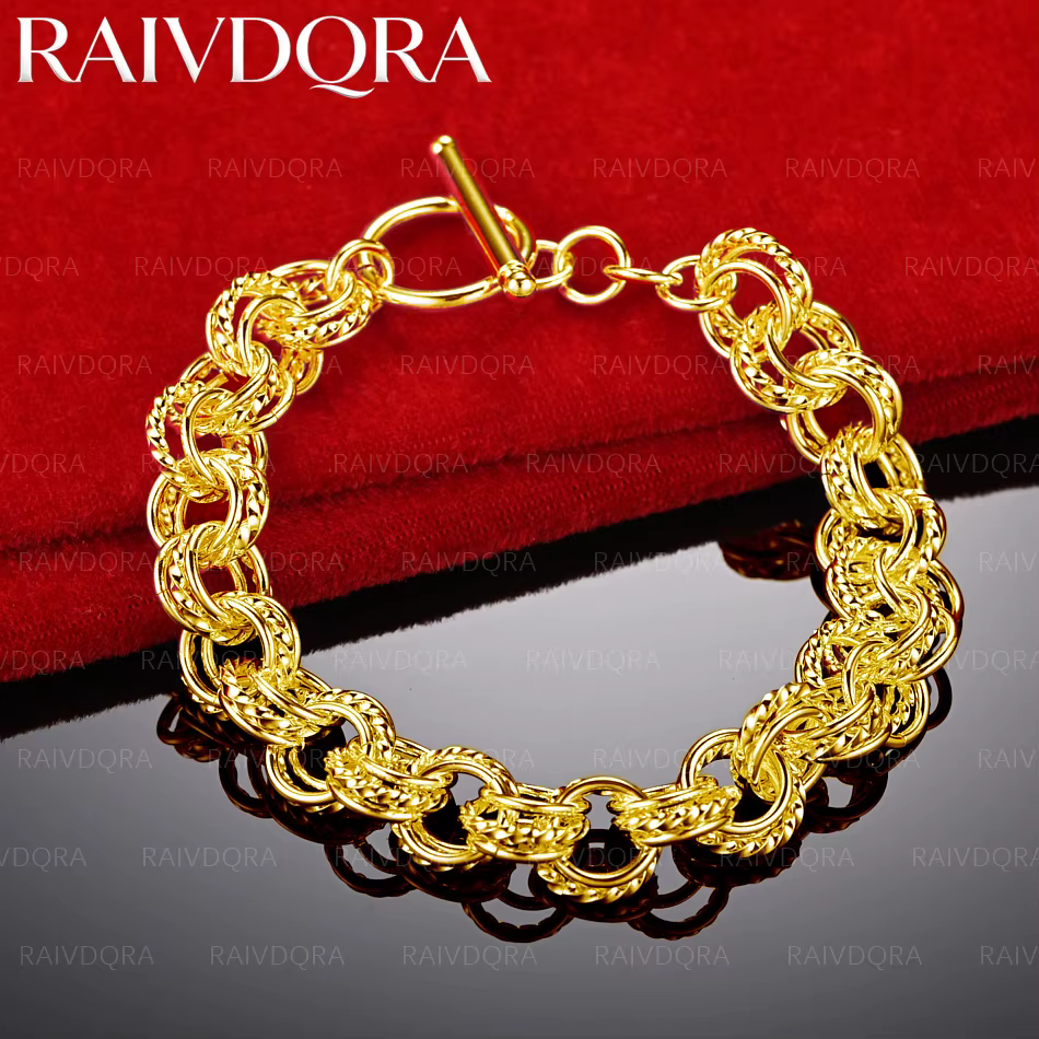 Bracelet à chaîne circulaire plaqué or 18 carats pour femmes et hommes, bijoux à la mode, accessoire