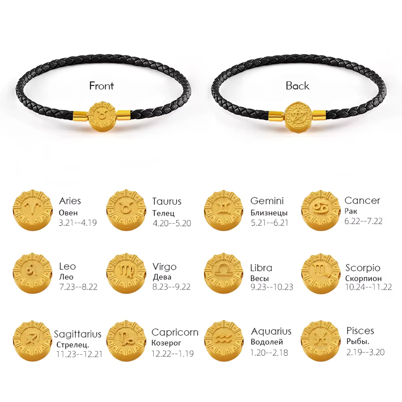 Bracelets de Couple en cuir pour femmes, sculpture stéréoscopique, 12 Constellations, lion, bélier, 