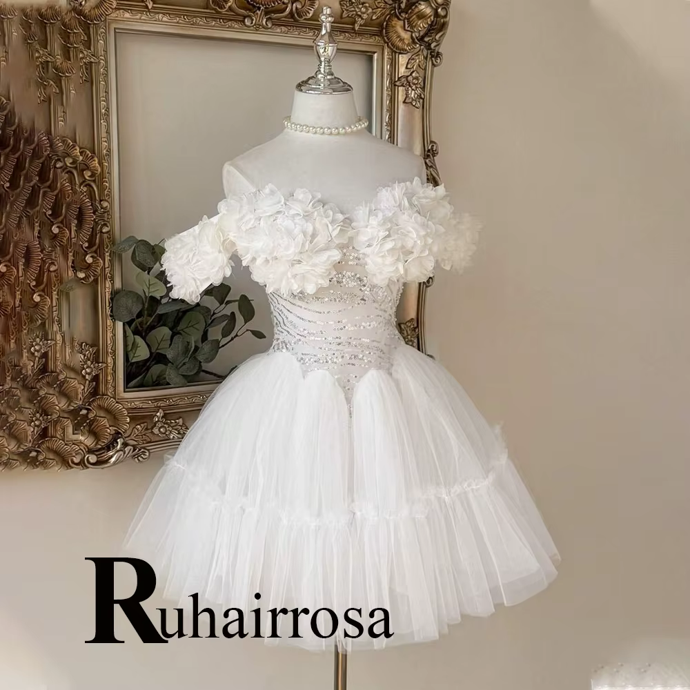 Ruhair – robes de mariée tendance à épaules dénudées, fleurs 3D, à lacets, plissées, appliques en de