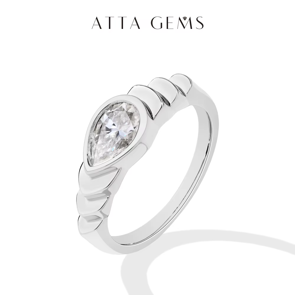 ATTAGEMS – bague Moissanite brillante pour femmes, 1CT, coupe poire, en argent Sterling S925, plaqué