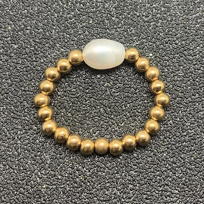 Bague élégante en perles d'eau douce, avec perles en acier inoxydable, bagues de mariage faites à la