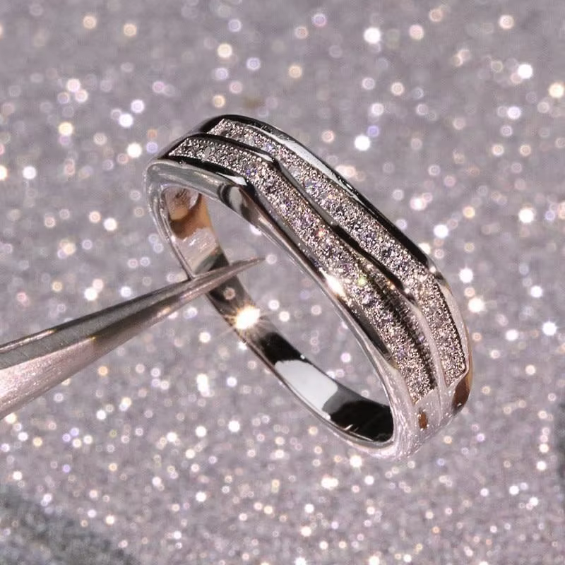 Bagues simples en argent Sterling 925 pour femmes, Double couche brillante, une rangée de Zircon, Bi