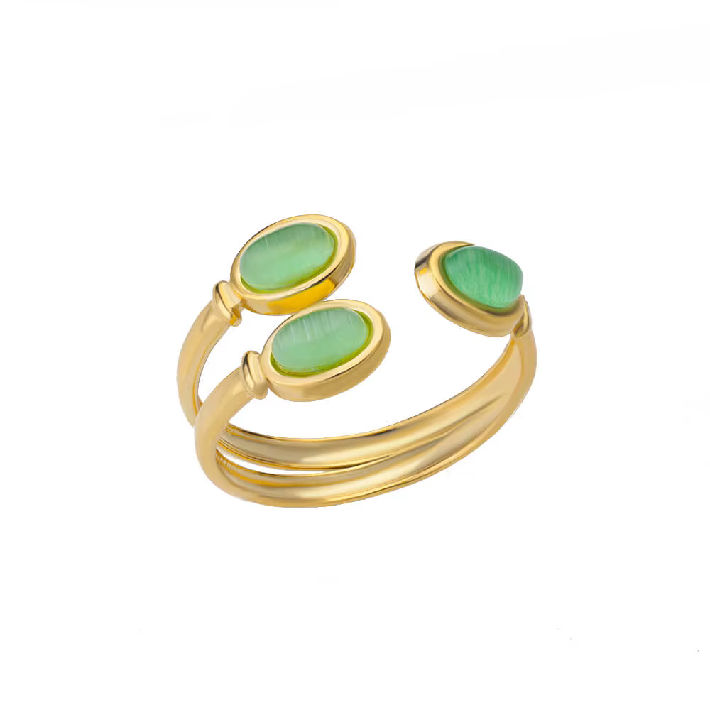 Bague en pierre verte pour femmes, en acier inoxydable, couleur or, réglable, bijoux esthétiques de 
