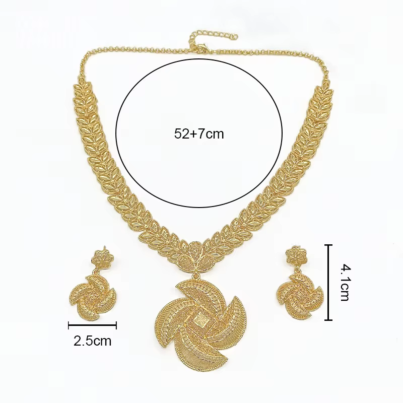 Ensemble de bijoux plaqué or 18 carats de Dubaï au design original et unique pour femmes, collier et