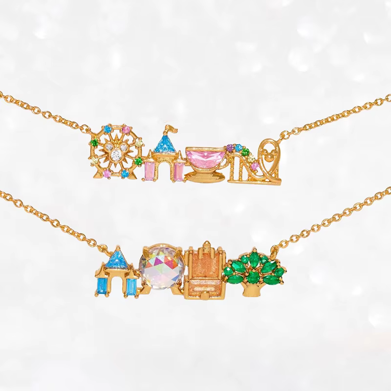 Nouveau Collier Parc d'Attractions 2026 avec Zircon Coloré Mignon pour Femme et Fille, Pendentif Châ