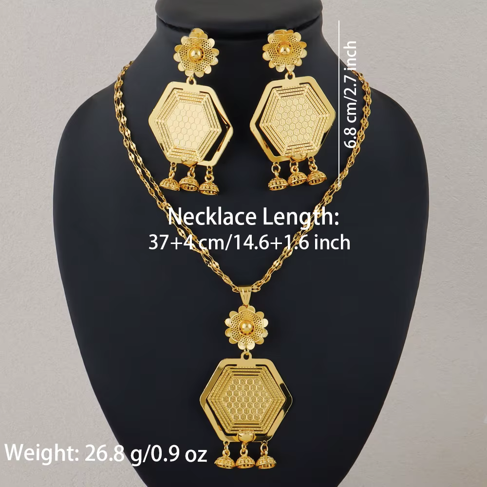 Bijoux en acier inoxydable plaqué or 18 carats, ensemble collier et boucles d'oreilles de haute qual