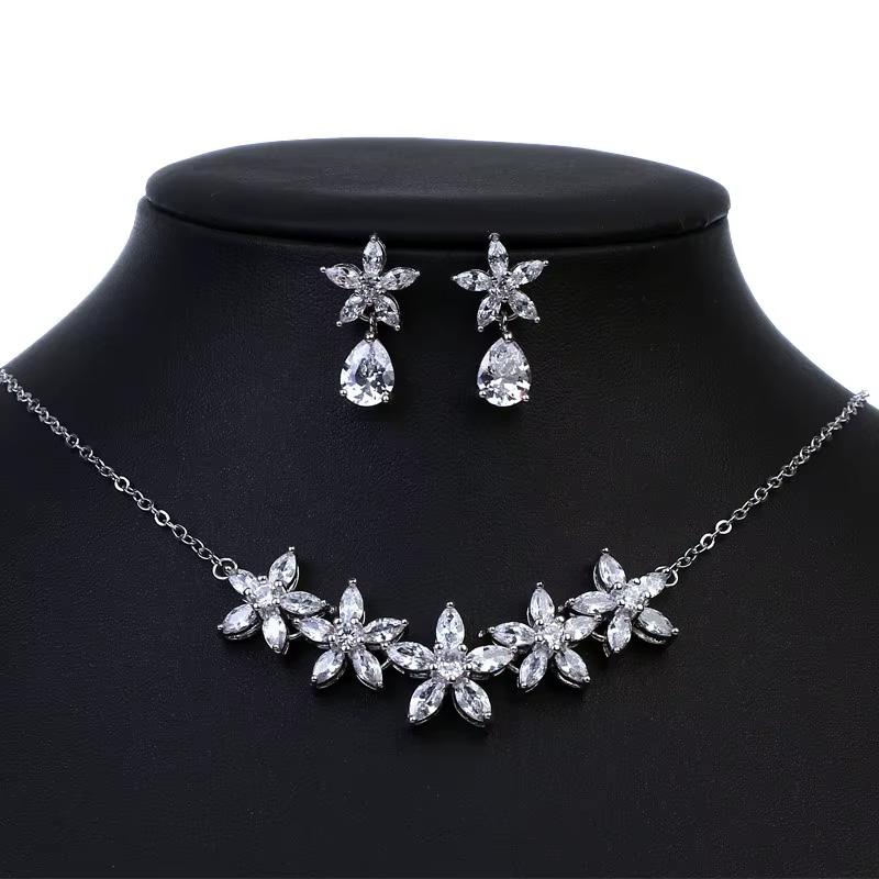 SUGO – ensemble de colliers et boucles d'oreilles en zircone blanche, haute qualité, économique, pou