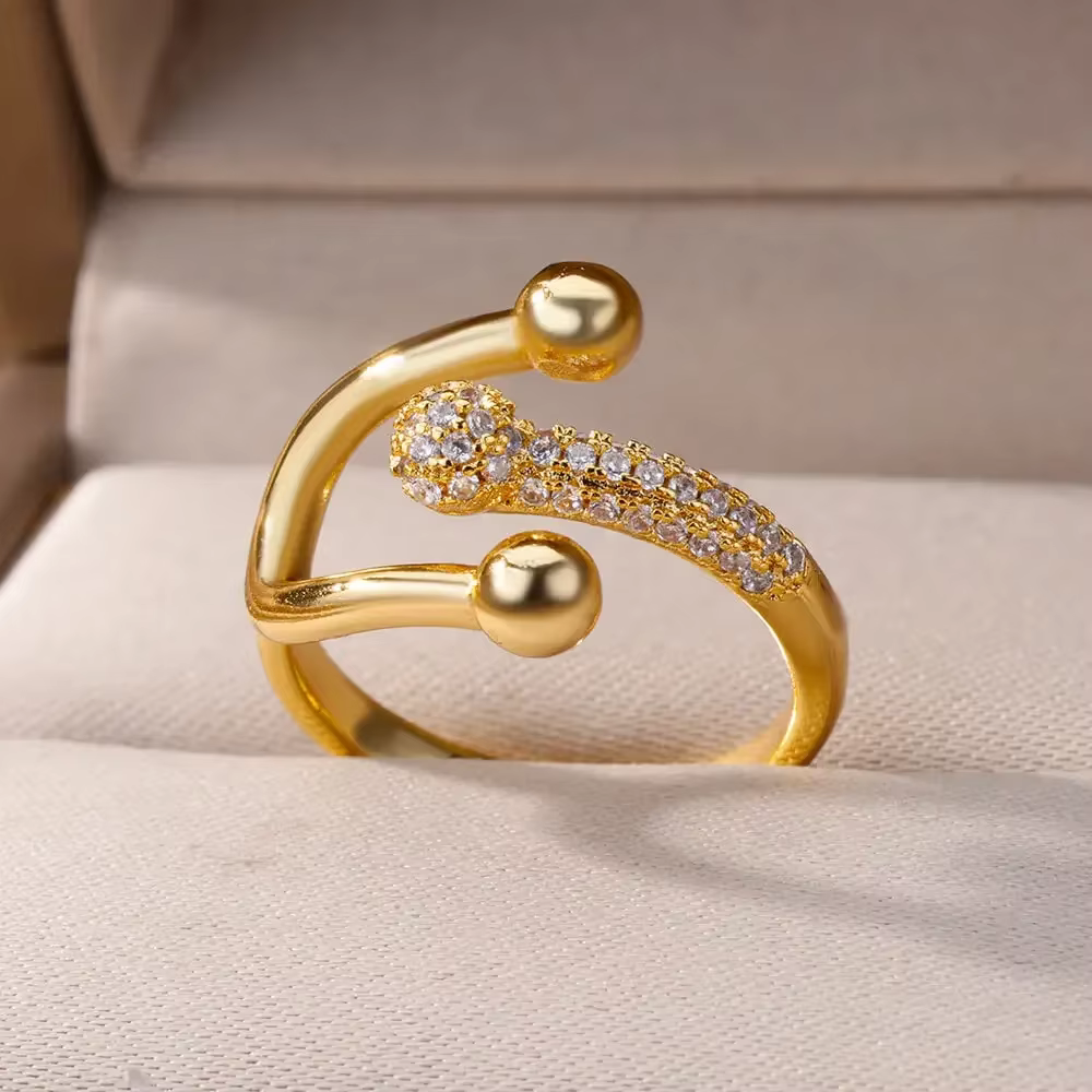 Bagues en Zircon de forme Double croisée pour femmes, bague croisée en acier inoxydable plaqué or, b